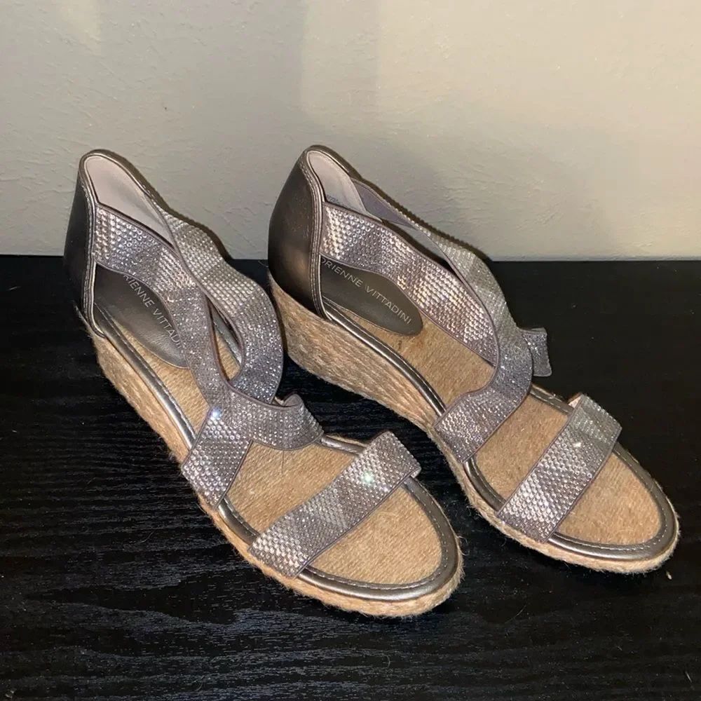 Adrienne Vittadini Barri Espadrille Wedge Sandal Shimmer ladies 8